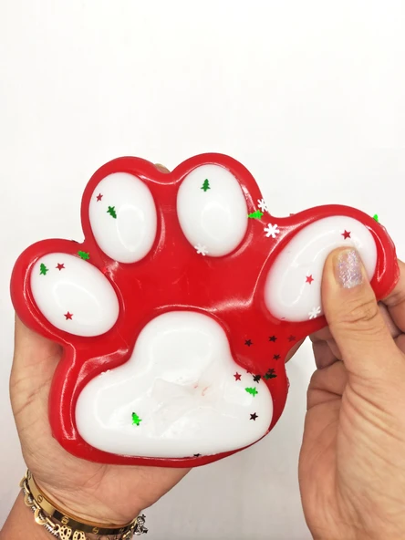 Dev Pati Squishy Taba Squishy Kedi Pati Sıkma 14 cm Pullu Pati Sukuşi - Kırmızı/Beyaz - Resim 3