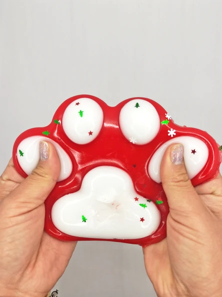 Dev Pati Squishy Taba Squishy Kedi Pati Sıkma 14 cm Pullu Pati Sukuşi - Kırmızı/Beyaz - Resim 4