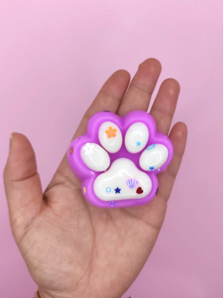 Pati Taba Squishy Kedi Pati Sıkma 7 cm Pullu Pati Sukuşi - Mor/Beyaz - 3