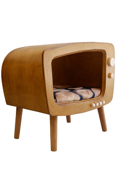 Kedi Evi Ahşap Retro TV Dekoratif Kedi Evi İç Mekan Kediler için - 7