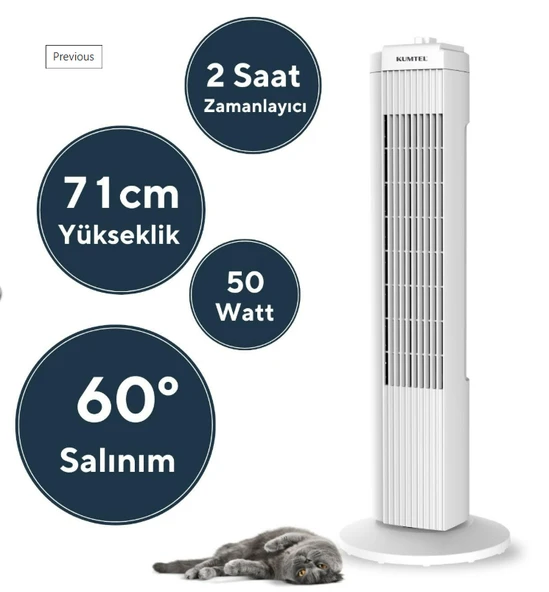 KUMTEL KTF-258W KULE TİPİ VANTİLATÖR - BEYAZ - 2