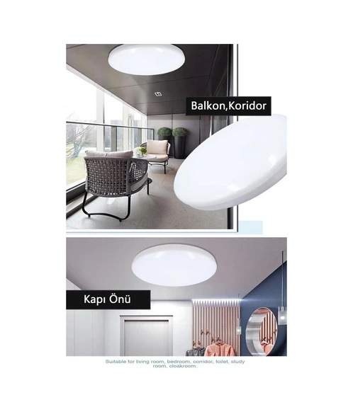 Ledvace Led Plafonyer 24W 6500K 1800lm IP44 Sensörlü Sarı Işık Armatür - Resim 5