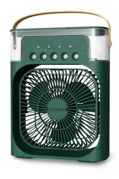 Glr HR001 Yeşil Buzlu Vantilatör Mini Fan 5 Spreyli Su Püskürtmeli 600 ML Buhar Makinesi Nemlendirici Mini Klima - 3