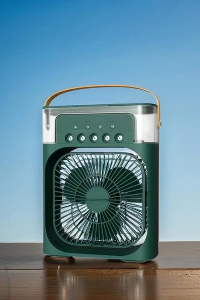 Glr HR001 Yeşil Buzlu Vantilatör Mini Fan 5 Spreyli Su Püskürtmeli 600 ML Buhar Makinesi Nemlendirici Mini Klima - 5