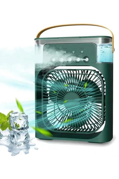 Glr HR001 Yeşil Buzlu Vantilatör Mini Fan 5 Spreyli Su Püskürtmeli 600 ML Buhar Makinesi Nemlendirici Mini Klima - 2