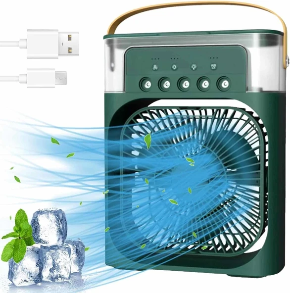 Blic BWFN10 Yeşil Buzlu Vantilatör Mini Fan 5 Spreyli Su Püskürtmeli 600 ML Buhar Makinesi Nemlendirici Mini Klima
