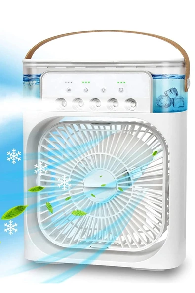Glr HR001 Beyaz Buzlu Vantilatör Mini Fan 5 Spreyli Su Püskürtmeli 600 ML Buhar Makinesi Nemlendirici Mini Klima - 2