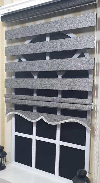 StorBurada Zebra Stor Perde Siyah Gümüş Etek Dilimli ST 009  Gri 170 x 200 - 2