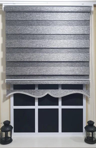 StorBurada Zebra Stor Perde Siyah Gümüş Etek Dilimli ST 009  Gri 170 x 200 - 4