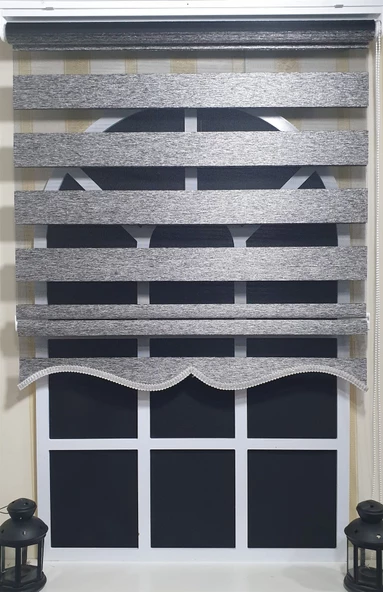 StorBurada Zebra Stor Perde Siyah Gümüş Etek Dilimli ST 009  Gri 100 x 260 - Resim 3