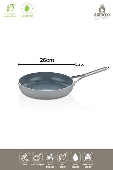 Sera Nova Yanmaz Yapışmaz Seramik Tava 26 cm – Gri - 4