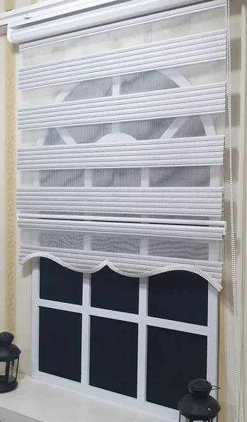 StorBurada Zebra Stor Perde Çizgili Etek Dilimli ST 010  Ekru 90 x 260 - Resim 2