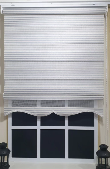 StorBurada Zebra Stor Perde Çizgili Etek Dilimli ST 010  Ekru 90 x 260 - Resim 4