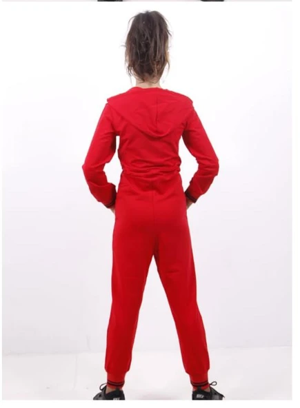 Toontoy Kız Çocuk Kapüşonlu Fermuarlı Cepli Örme Uzun Kol Uzun Tulum - Bağcık Detaylı & 2 İplik - 3