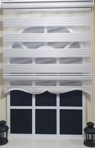 StorBurada Zebra Stor Perde Çizgili Etek Dilimli ST 010  Ekru 90 x 260 - Resim 3