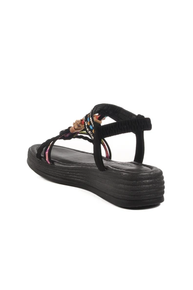 Ayakmod Siyah İşlemeli Hafif Kadın Sandalet Florin T-008 Z - 4