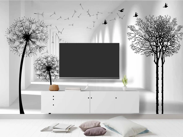 3 Boyutlu Derinlik Karahindiba Çiçeği Duvar Kağıdı - Resim 3