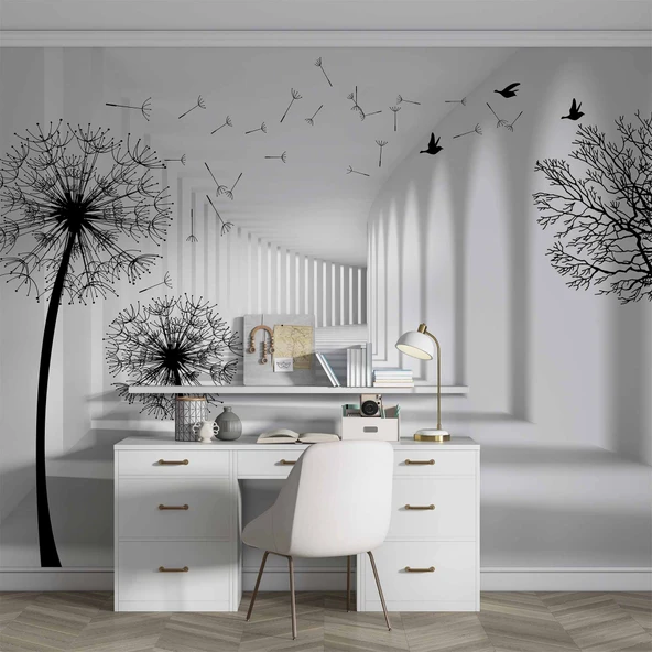 3 Boyutlu Derinlik Karahindiba Çiçeği Duvar Kağıdı - Resim 4