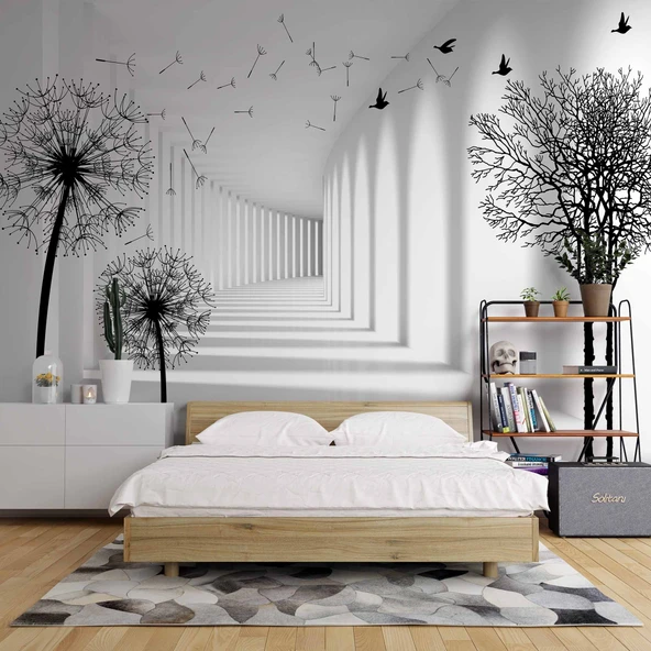 3 Boyutlu Derinlik Karahindiba Çiçeği Duvar Kağıdı - Resim 2