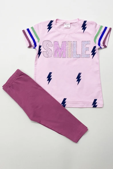 KIZ ÇOCUK KAPRİ TAYTLI TAKIM HARF BASKILI A61 - Resim 2