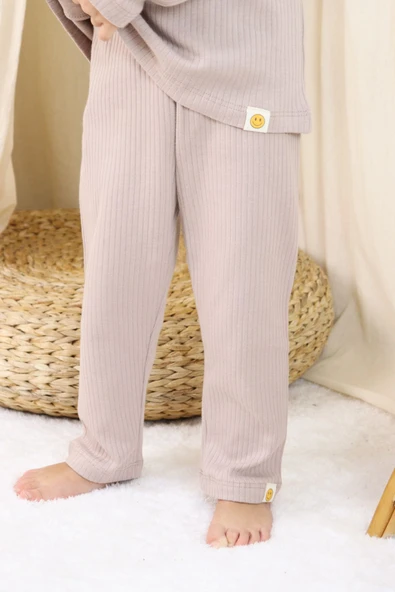 Basic Fitilli İnterlok Kumaş %100 Pamuk 1-5 Yaş Beyaz Bebek Pijama Takımı - 3
