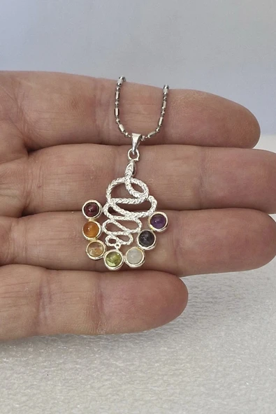 7 Çakra Taşlı Kolye Yılan Motifli 236-C3 - 2