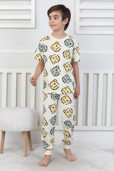 Çizgi Ayı Desenli Erkek Çocuk Pijama Takımı