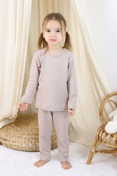 Basic Fitilli İnterlok Kumaş %100 Pamuk 1-5 Yaş Beyaz Bebek Pijama Takımı - 2