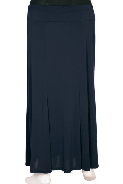 Hesna Kadın Pelin Krep Kumaş Süs Düğmeli Astarlı Lastikli Lacivert Etek - Resim 3