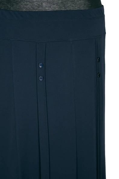 Hesna Kadın Pelin Krep Kumaş Süs Düğmeli Astarlı Lastikli Lacivert Etek - Resim 2