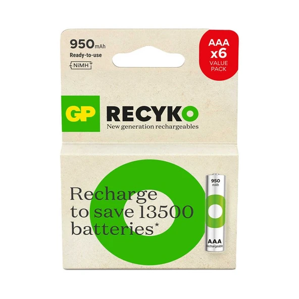 GP Recyko 1000 Aaa İnce Kalem Ni-mh Şarjlı Pil 1.2  4+2 KART ürün görseli 1