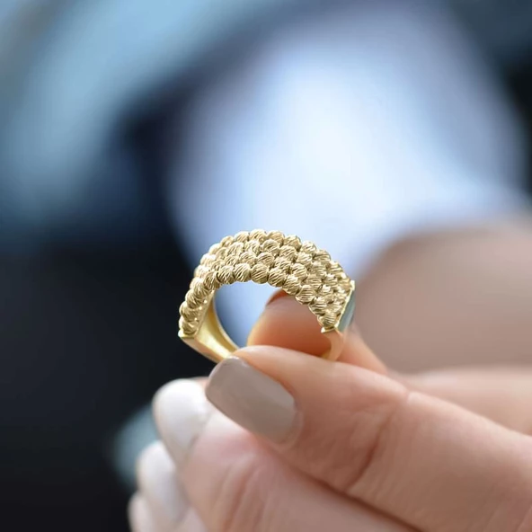 14k Sarı Altın Dört Sıra Dorika Yüzük - Resim 2