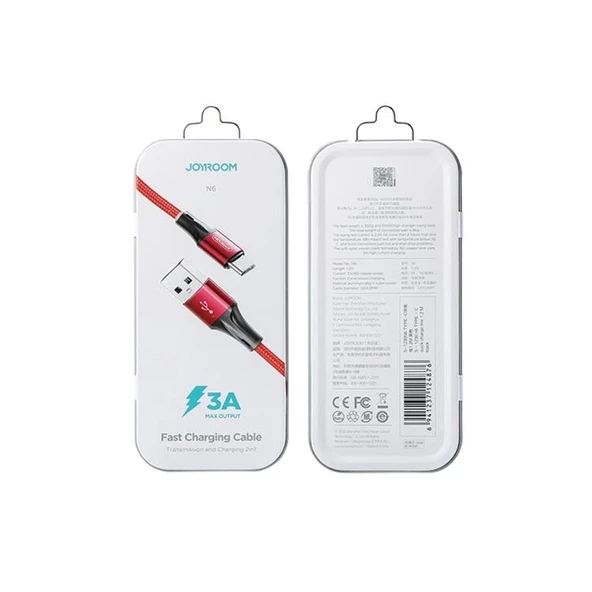 Joyroom S-1230N6 iPhone Lightning Hızlı Şarj ve Data Kablosu Örgü 3A 1.2M Kırmızı - 2