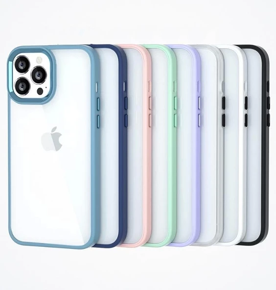İphone 13  Metal Kamera Çerçeveli Kenarları Renkli Kılıf - Resim 4