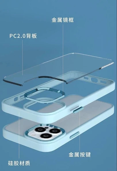 İphone 13  Metal Kamera Çerçeveli Kenarları Renkli Kılıf - Resim 3