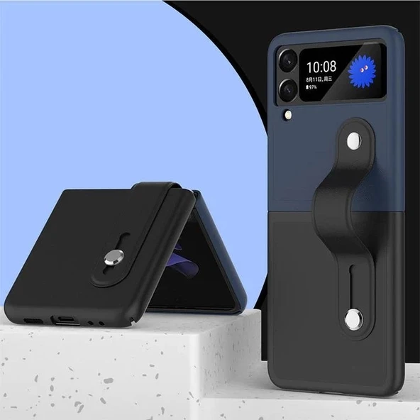 Samsung Galaxy Z Flip 3 Katlanır 2 Renkli Parmak Tutuculu Deri+Silikon Kılıf - Resim 2