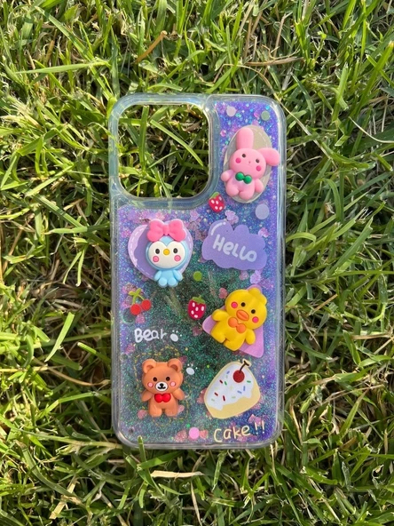 İphone 11 Uyumlu Sulu Simli Karakterli Telefon Kılıfı - 3