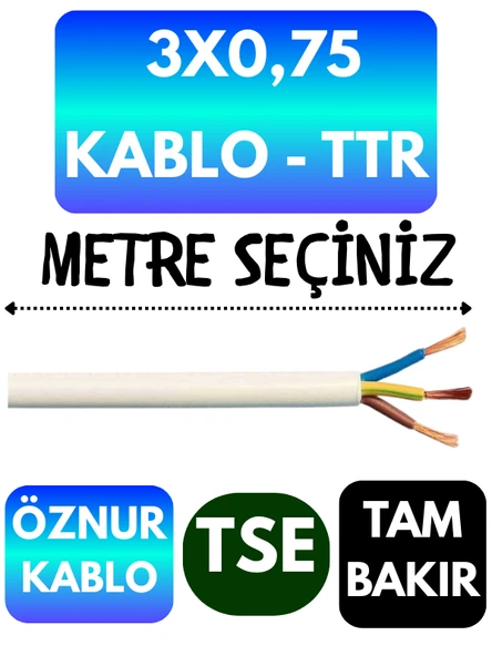 Öznur 3X0,75 TTR Kablo (Beyaz) Metre Seçenekli