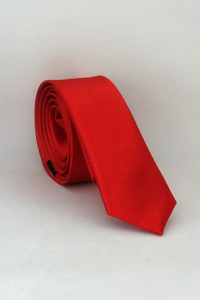 Kırmızı Ultra Slim Fit Düz Renk Saten Kravat - USS-02 ürün görseli