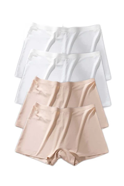 4 Adet Kadın Dikişsiz Görünmez İz Yapmaz Mini Şort Boxer Beyaz Ten - 5