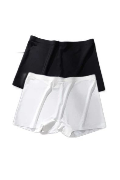 2 Adet Kadın Dikişsiz Görünmez İz Yapmaz Mini Şort Boxer Siyah Beyaz - 5