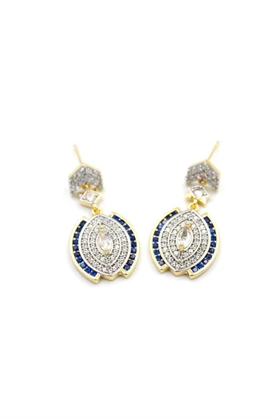 Taşlı Küpe - Mavi - Resim 1