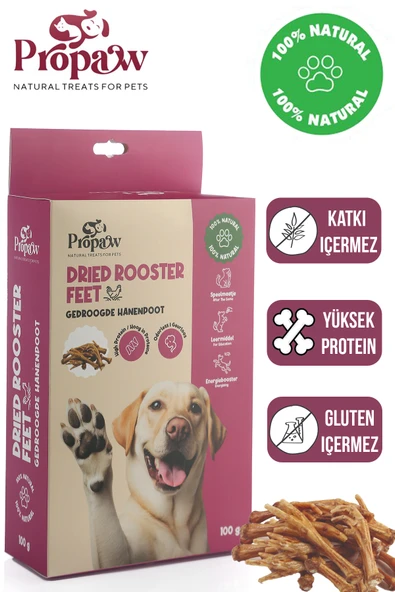 Kurutulmuş Horoz Ayak Köpek Ödül Maması Çiğnemelik %100 Doğal Tüm Irklar İçin Yüksek Protein 100 g