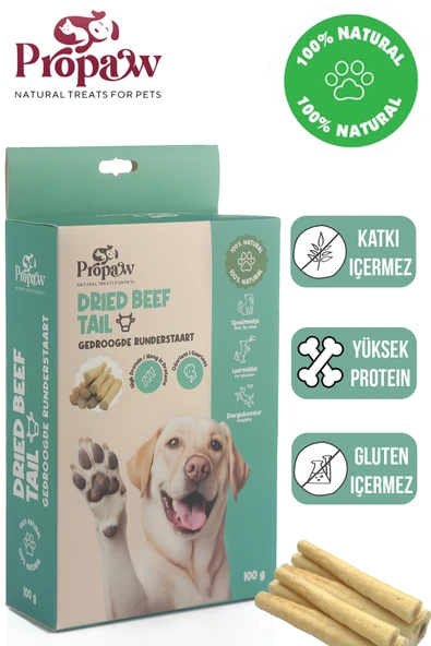 Kurutulmuş Dana Kuyruk Çiğnemelik Köpek Ödül Maması %100 Doğal Tüm Irklar İçin Yüksek Protein 100 g