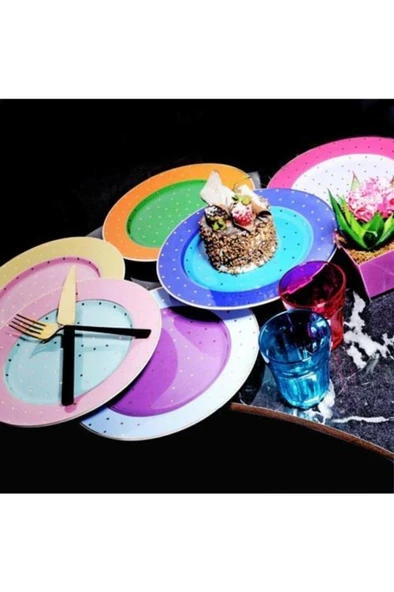 Kosova Bone China 6'lı Puantiyeli Pasta Tabağı 21cm FNC-28