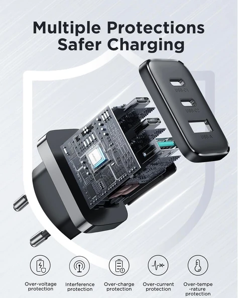 Joyroom TCF10 1 Usb 2 Type-c Çıkışlı 32w Şarj Adaptörü - Resim 2