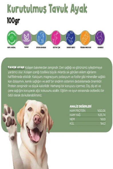 Kurutulmuş Tavuk Ayak Köpek Ödül Maması Çiğnemelik %100 Doğal Tüm Irklar İçin Yüksek Protein 100 g - 3