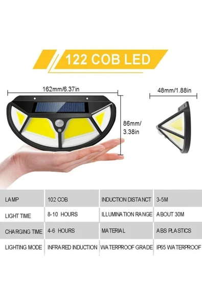 Fonksiyonel Sensörlü 122 Ledli Solar Bahçe Lambası