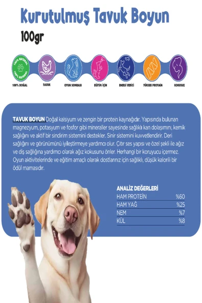 Kurutulmuş Tavuk Boyun Köpek Ödül Maması Çiğnemelik %100 Doğal Tüm Irklar İçin Yüksek Protein 100 g - 3