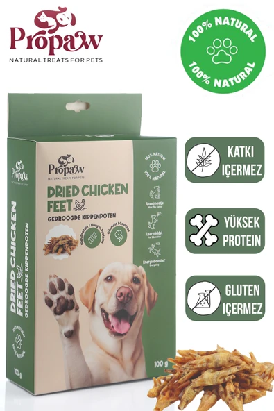Kurutulmuş Tavuk Ayak Köpek Ödül Maması Çiğnemelik %100 Doğal Tüm Irklar İçin Yüksek Protein 100 g
